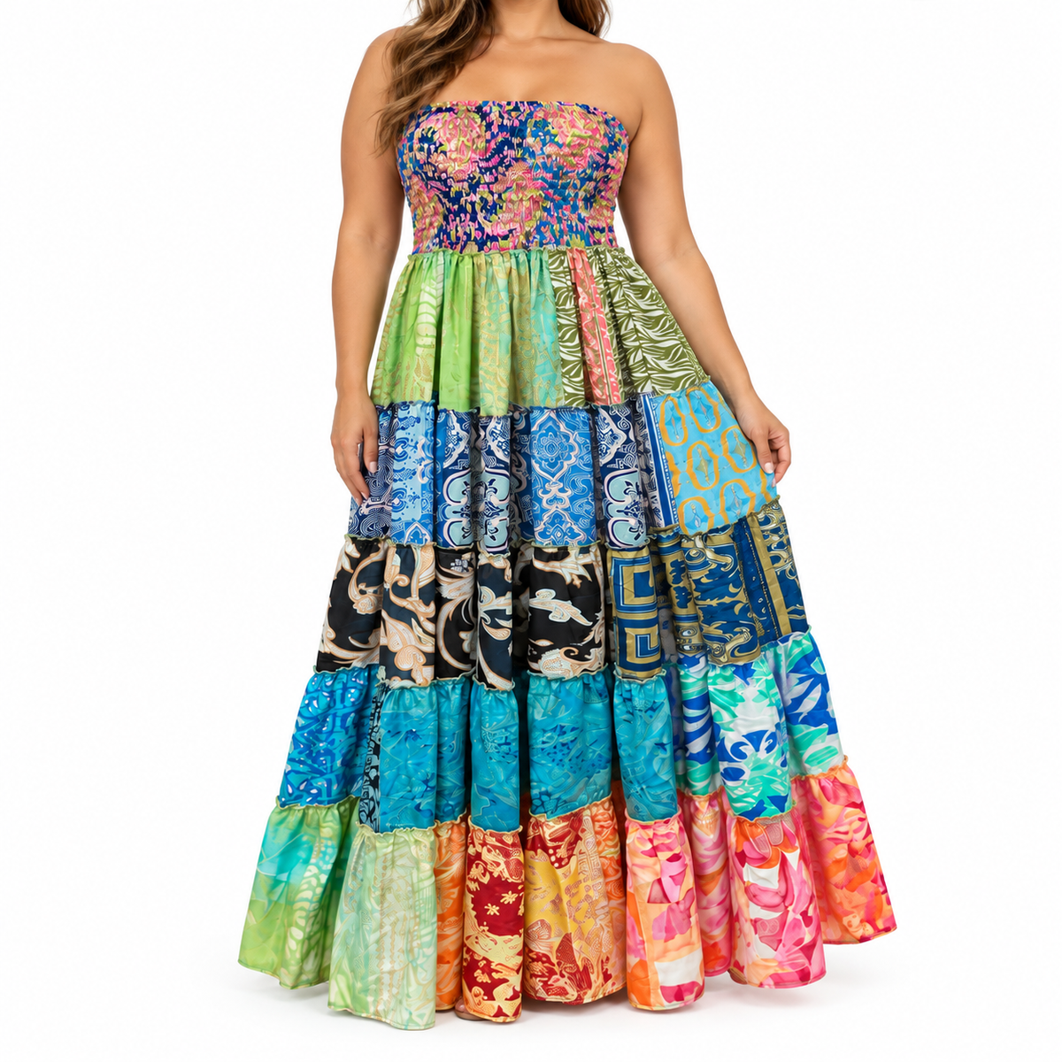 Vestido Maxi Patchwork Multicolor