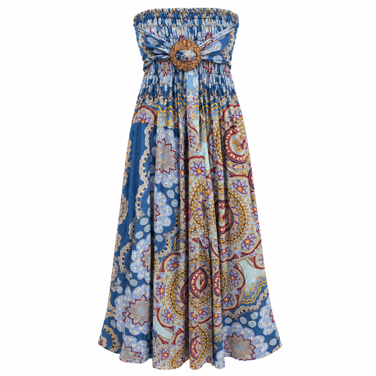 Vestido Maxi Boho Paisley Azul