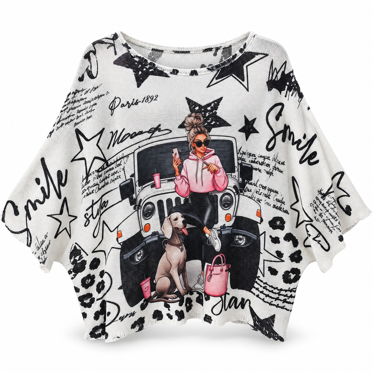 Suéter Blanco y Negro con Diseño Fashion