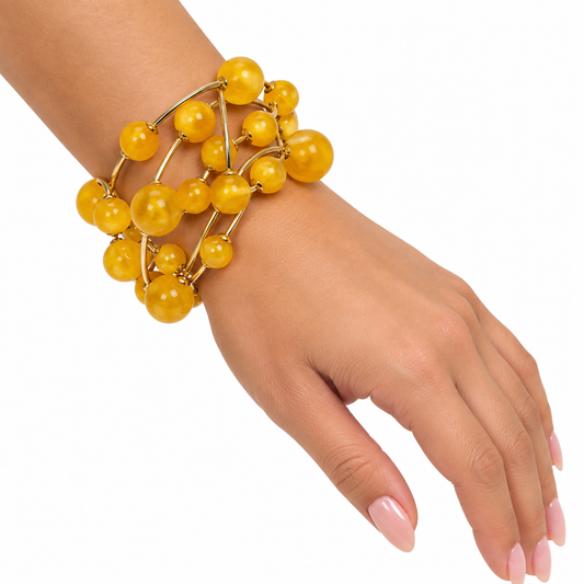 Pulsera de Esferas Amarillas y Doradas