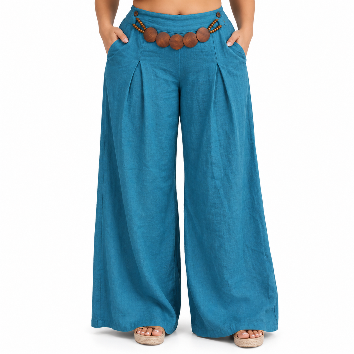 Pantalón Palazzo de Lino Turquesa