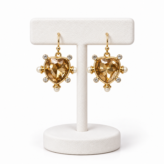 Aretes Gema Corazón Champagne