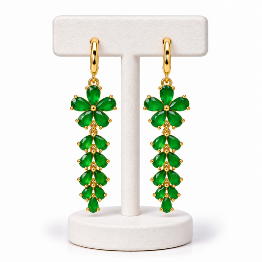 Aretes Flor Verde Esmeralda