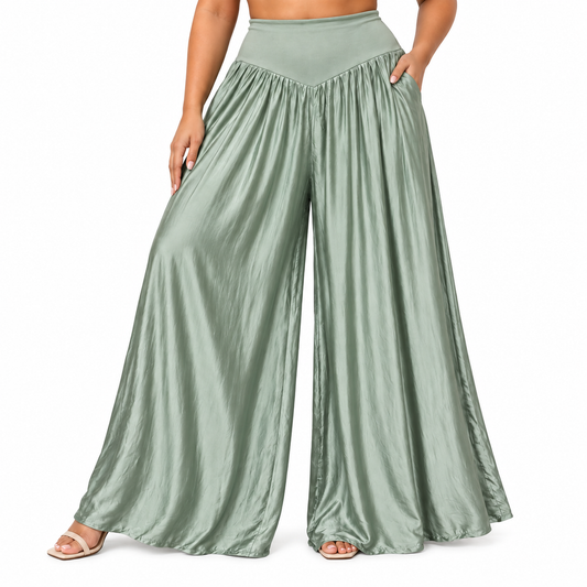 Pantalón Palazzo Satinado Verde Salvia