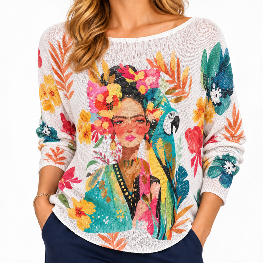 Suéter Tejido con Diseño Artístico Floral