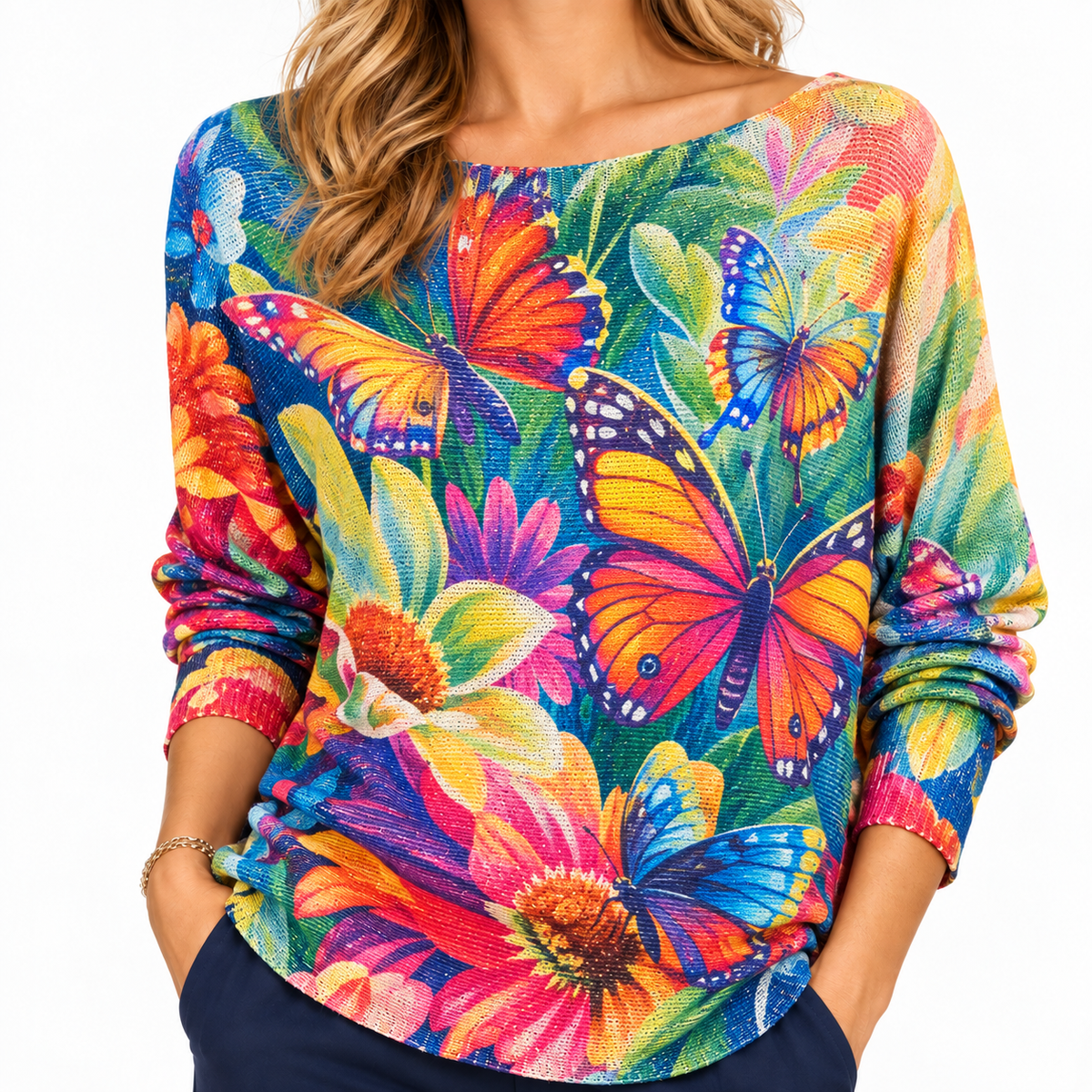 Suéter Mesh Tropical con Mariposas