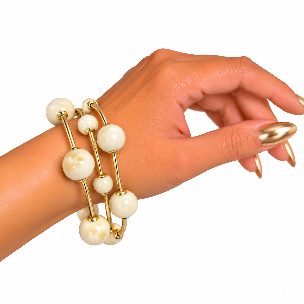 Pulsera Esferas Beige Marmoleada