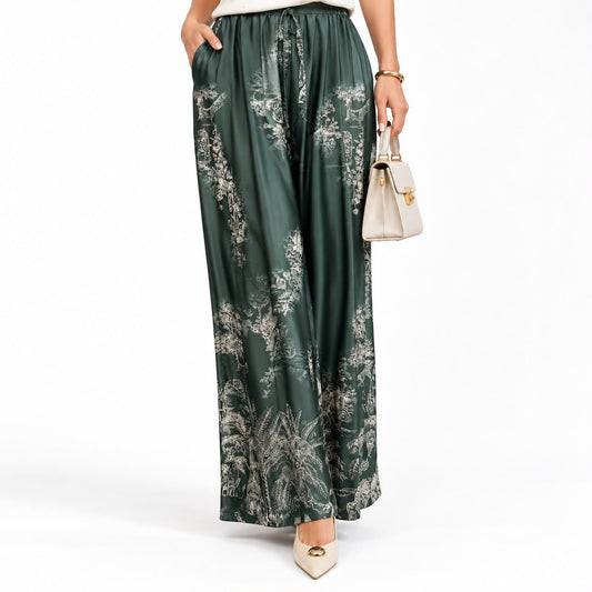 Pantalón de seda tipo Palazzo Verde Oliva