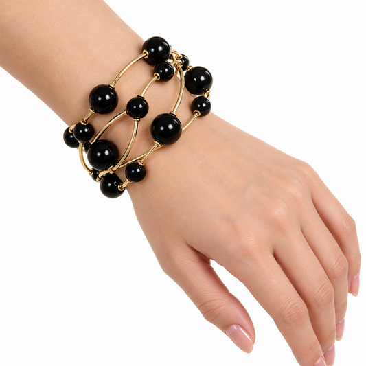 Pulsera de Esferas Negras y Doradas