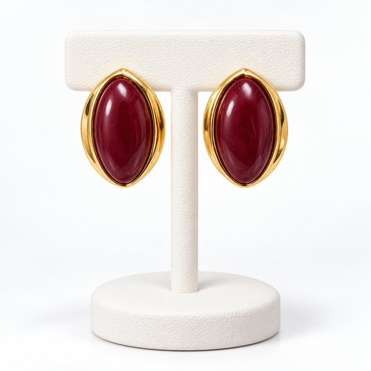 Aretes Piedra Ovalo Vino