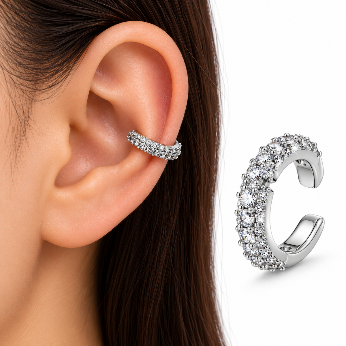 Ear Cuff Plateado con Brillantes