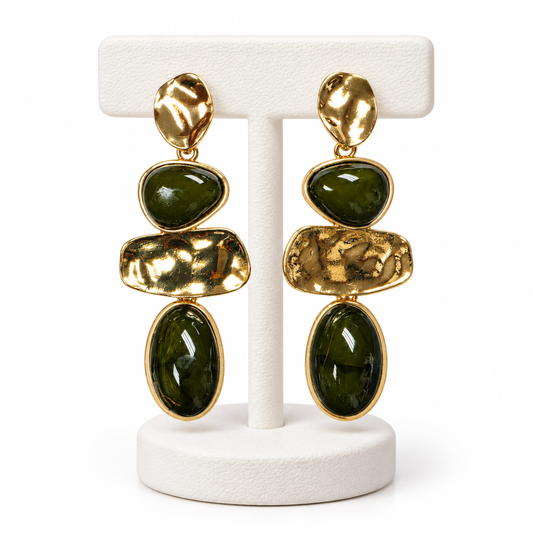 Aretes Piedras y Metal Verde